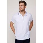 Erkek Polo Yaka Slim Fit Pamuk Fermuarlı Pike Beyaz Tişört