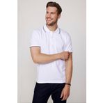 Erkek Polo Yaka Slim Fit Yaka ve Kol Şeritli Pike Beyaz Tişört
