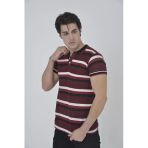 Erkek Polo Yaka Tişört Slim Fit Dokuma Çizgili Kısa Kol T-Shirt - Bordo