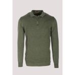 Erkek Polo Yaka Triko Olivemelanj Slim Fit Yarım Fermuarlı Balık Sırt Desenli Pamuklu Kazak NCS JEANS 3006