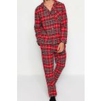 Erkek Polyester Gömlek Yaka Uzun Kol Regular Fit Ekose Dokuma Pijama Takımı