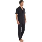 Erkek Premium Kısa Kol Önden Düğmeli Siyah Pijama Takımı C0T0N7O04