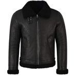 Erkek RAF Aviator B3 Shearling Flying Vintage Hakiki Pilot Ceket - Doğal Koyun Derisi Shearling Suni Kürk Saf Deri Ceket - Kış Dış Giyim Kıyafet Sıcak Gerçek - Erkek Bomber Ceket, siyah, XS