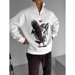 Erkek Rahat Kalıp Baskılı Yarım Fermuarlı Sweatshirt Ekru