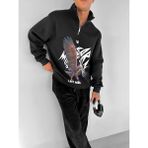 Erkek Rahat Kalıp Baskılı Yarım Fermuarlı Sweatshirt Siyah