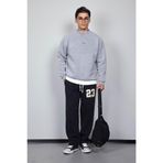 Erkek Rahat Kalıp Baskılı Yuvarlak Yaka Sweatshirt Gri