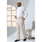 Erkek Rahat Kesim Beli Lastikli Cepli Hac ve Umre Keten Şalvar Pantolon - Bej (KRK)