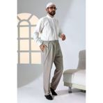 Erkek Rahat Kesim Beli Lastikli Cepli Hac ve Umre Kumaş Şalvar Pantolon - Toprak (KRK)