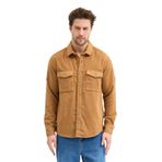 Erkek Rahat Kesim Spor Yaka Oduncu Flanel Çift Cep Kapaklı Kışlık Gömlek (Hardal, 2XL)
