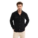 Erkek Rahat Kesim Spor Yaka Oduncu Flanel Çift Cep Kapaklı Kışlık Gömlek (Siyah, 2XL)