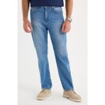 Erkek Regular Fit %100 Pamuk Yan Cepli Baggy Mavi Jean Kot Pantolon