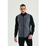 Erkek Regular Fit Bomber Yaka Cepli Kapitone Scuba Kumaş Fermuar Detaylı İnce Yelek GRİ M