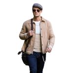 Erkek Regular Fit Çıt Çıtlı Gömlek Yaka Cepli Kışlık Astarlı Kaşe Mont CAMEL XXL