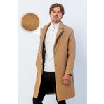 Erkek Regular Fit Düğmeli Cepli Kışlık Astarlı Klasik Uzun Kaşe Kaban CAMEL 3XL
