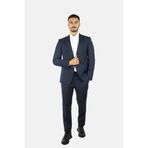 Erkek Regular Fit Düz Kesim Mikro Desenli Saf Yün Lacivert Takım Elbise EM000098 TE16852-FB199