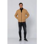Erkek Regular Fit Fermuarlı Hakim Yaka Cepli Kışlık Astarsız Yünlü Kaşe Mont CAMEL XL