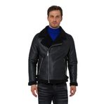 Erkek Regular Fit İçi Yünlü Fermuar Detaylı Deri İşçilikli Klasik Suni Deri Mont SİYAH 3XL