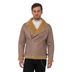 Erkek Regular Fit İçi Yünlü Fermuar Detaylı Deri İşçilikli Klasik Suni Deri Mont TAŞ 3XL