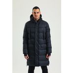 Erkek Regular Fit Kapüşonlu Çok Cepli Eldivenli Rüzgar ve Su Geçirmez Şişme Kışlık Uzun Mont SİYAH XXL