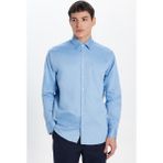 Erkek Regular Fit Klasik Kesim %100 Pamuk Saten Tek Cepli mavi Gömlek - XL