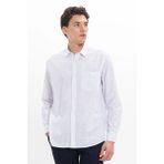 Erkek Regular Fit Klasik Kesim Oversize Uzun Kollu %100 Pamuk Keten Doku Tek Cepli Çizgili Mavi Gömlek