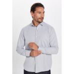 Erkek Regular Fit Klasik Kesim Pamuklu Kolay Ütü Armürlü Gri Gömlek