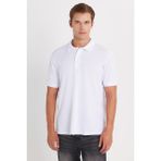Erkek Regular Fit Klasik Kesim Pamuklu Yumuşak Dokulu Serin Tutan Kumaş Düz Beyaz Polo Yaka Tişört - 2XL