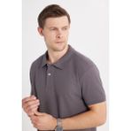 Erkek Regular Fit Klasik Kesim Pamuklu Yumuşak Dokulu Serin Tutan Kumaş Düz Gri Polo Yaka Tişört - Gri1 - 2XL