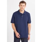 Erkek Regular Fit Klasik Kesim Pamuklu Yumuşak Dokulu Serin Tutan Kumaş Düz Lacivert Polo Yaka Tişört - XL