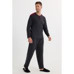 Erkek Regular Fit Pamuklu Düğmeli Yaka Beli Lastikli Desenli Antrasit Pijama Takımı