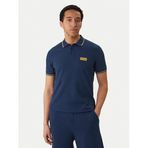 Erkek Regular Fit Pamuklu Kolarında Şerit Desenli Kısa Kollu Mavi-Gold T-Shirt 80GAGT05 CJ01T-G83