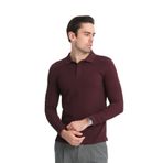 Erkek Regular Fit Polo Yaka Basic Sweatshirt Damla Örğülü Bordo XL