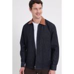 Erkek Regular Fit Rahat Kesim Kadife Yaka Fermuarlı Denim Lacivert Ceket Gömlek