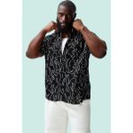 Erkek Regular Fit Viskon Desenli Gömlek Rahat Günlük Stil Hafta Sonu Yaz Aylarının Vazgeçilmezi - 6XL - Siyah