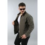 Erkek Regular Fit Yaka Garni Fermuarlı Haki Kot Ceket - XL