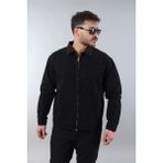 Erkek Regular Fit Yaka Garni Fermuarlı Siyah Kot Ceket - XL