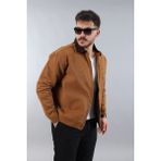 Erkek Regular Fit Yaka Garni Fermuarlı Taba Kot Ceket