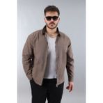 Erkek Regular Fit Yaka Garni Fermuarlı Vizon Kot Ceket - XL