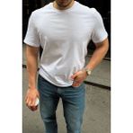 Erkek Regular Fit Yüksek Kalite %100 Pamuk Basic Tişört 24/1 - Beyaz - 2XL