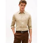 Erkek Regular Fit%100 Keten Logo İmzalı Uzun Kollu Haki Gömlek MW0MW41530-RBT