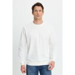 Erkek Relax Fit Rahat Kesim %100 Pamuk 2 İplik Bisiklet Yaka Beyaz Sweatshirt
