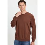 Erkek Relax Fit Rahat Kesim %100 Pamuk 2 İplik Bisiklet Yaka Kahverengi Sweatshirt