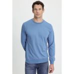 Erkek Relax Fit Rahat Kesim %100 Pamuk 2 İplik Bisiklet Yaka Mavi Sweatshirt