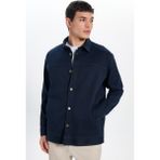 Erkek Relax Fit Rahat Kesim Gabardin Likralı Yandan Cepli Lacivert Ceket Gömlek - 2XL