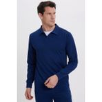 Erkek Relax Fit Rahat Kesim Polo V Yaka Açık Lacivert Sweatshirt