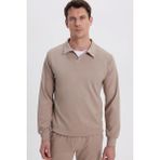 Erkek Relax Fit Rahat Kesim Polo V Yaka Vizon Sweatshirt
