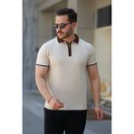 Erkek Renkli Yaka Kısa Kollu Tişört - Taş - 2XL