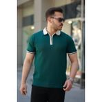 Erkek Renkli Yaka Kısa Kollu Tişört - Yeşil - 2XL
