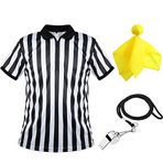 Erkek Resmi Umpire Forması, Siyah ve Beyaz Çizgili Devrik Yaka Hakem Gömleği, Sarı Penaltı Bayrağı ve Paslanmaz Çelik Kordonlu Basketbol Futbol (Medium)
