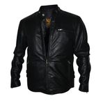 Erkek Retro Kafe Yarışçı Siyah Sürücü Hakiki Deri Moto Ceket, siyah, S